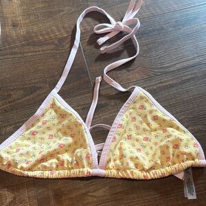 Floral Yellow Cape May Bikini top PINK by Frankie’s Bikinis